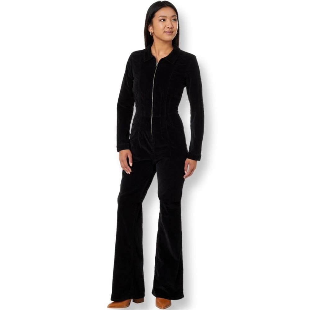 Free People Jayde Cord Black Flare Jumpsuit Sz M